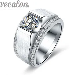 Vecalon 2016 New Wedding Band Pierścień Dla Mężczyzn 2CT CZ Diamond 925 Sterling Silver Male Engagement Finger Pierścień Biżuteria