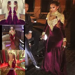 2019 Burgundia Czerwony Z Długim Rękawem Prom Dress Sexy Dubaj Kaftan Backless Specjalne okazje Dress Party Dress Plus Size Vestido de Festa Longo