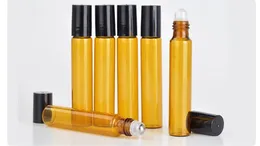 Parfymflaskor Refillerbar Amber 10ml Roll On Fragrance Glasflaskor Essential Oljeflaska Stål Metall Roller Ball B702