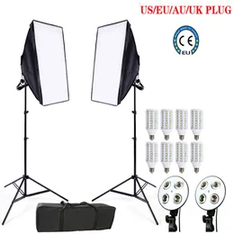 Freeshiping 8PCS 24W LED E27 Bulb-bild Stuido Soft Box Set Video Lighting Kit Flash SoftBox Reflector Material 2PS SoftBox 2PS Light Stands