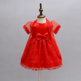 2Pcs/set Baby Girl Baptism Dress Red Infant Princess Dresses For Formal Occasion 1 Year Birthday Dress for Baby Ceremonial Garb