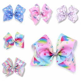 10 sztuk 18 cm JoJo Unicorn Włosy Łuki aligator Klipy Miłość Rhinestone Center Paint Ombre Rainbow Bowknot Hairpins Akcesoria do nakrycia głowy HD3513