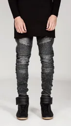 Europejski Tide Marka Lokomotywa Spodnie Fold Self-Uprawa Związana Stopy Robin Mens Blue Dżinsy Wzory dla Mężczyzn Moda