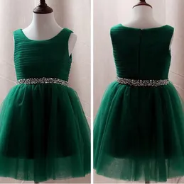 Green Flower Girls 'Dresses Jewel Neckline Soft Tulle Knee-Long Top Princess Girl's Formal Wear Christmas Wear Custom Gjorda