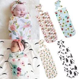 Infant Baby Swaddling Floral Pineapple Blanket Newborn printing sleeping bag With Headband 2pcs/set Cotton free shipping C3025