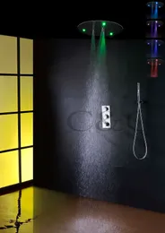 Thermostatisches Badezimmer-LED-Duscharmatur-Set, 20 Zoll, 7 Farben, rund, 100 V ~ 240 V AC, LED-Badezimmer-Duschkopf 007-20RTSL-F
