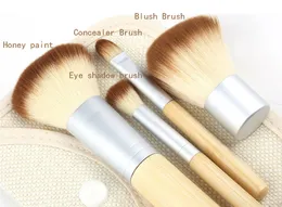 DHL GRÁTIS QUENTE!!! Conjunto de pincéis de maquiagem com alça de bambu natural 4 pçs kit de ferramentas de cosméticos, pincéis de blush em pó com bolsa de linho de cânhamo