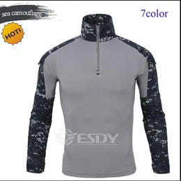 Wholesale Outdoor Camouflage Long Sleeve Frog Suit Men Sport Tops Tactical Tool Cargo t Shirt Army Military Combat Tee 7 Color