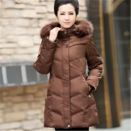 Wholesale-2016 New Down Middle-aged Ladies Big Yards Thick Down Jacket Medium-long Women Mother Solid Winter Outerside Coat WY197