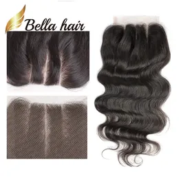 11A 4x4 Swiss Lace Closure/HDTOP Spetsstängning Brazilian Body Wave Människohårförlängningar Naturlig Svart En donator Kan blekas Bella