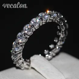 Vecalon Damband Ring Rundskuren 4mm Simulerad diamant Cz 925 Sterling Silver Förlovningsvigselring för kvinnor Modesmycken