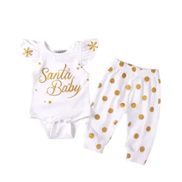 Roupas de bebê Roupa Dos Miúdos Conjunto de Roupas de Natal Romper Do Bebê + Polka Dot Calças 2 PCS Terno de Algodão Do Bebê Meninas Roupas Infantil Roupas Recém-nascidas