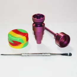 10mm & 14mm & 18mm Adjustable Color Titanium Nails Tool Set Domeless GR2 Titanium Nail with Carb Cap Tool Slicone Jar Container