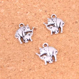 93st Stique Silver Plated Double Elephant Charms h￤ngen f￶r europeiska armbandsmycken som g￶r DIY handgjorda 16*14mm