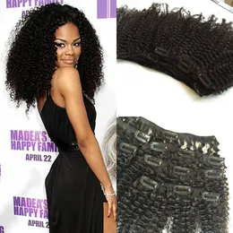 2015 Clipe Moda de Nova brasileiro em extensões do cabelo humano afro kinky Clipe Curly Ins Inteiro Cabeça Mulheres Preto Para 7pcs Set