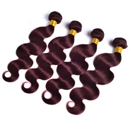 9A Grade Malaysiska Bourgogne Human Hair 99J Vin Röd 4Bunderna Kroppsvåg Vågig Malaysisk Bourgogne Röd Human Hair Weaves Extensions 4PCS Lot