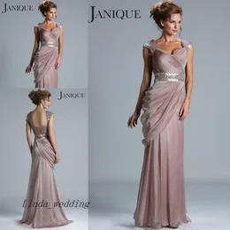 2019 Högkvalitativ Janquie Evening Dress Backless Long Chiffon Party Prom Gown Mor of Bride Dress