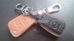 Vauxhall Opel Astra J Car Keychain äkta läder Key Case Cover 3 -knapp Remote Car Key Shell Cover Chain Ring Car Accessories278o