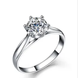 1CT Nowe Kobiety Klasyczna Luksusowa Biżuteria 925 Sterling Silver Round Cut Solitaire CZ Diamond Gemstones Kobiety Wedding Prience Pong Pierścień Prezent Rozmiar4-9
