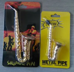Pfeife 4,8 und 3,2 Zoll Saxophon Miniaturform Metall Aluminium Tabakpfeife mit Einzelhandelsverpackung Silver Screens Neuheitsgeschenk