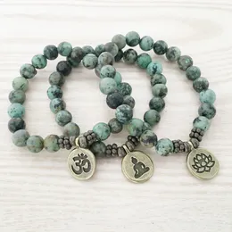 SN1109 Natur African Turquoise Mäns Bracelet Ohm Lotus Buddha Charm Armband Högkvalitativa Smycken Partihandel Gratis Frakt