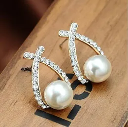 スタッドイヤリング卸売ゴールドクリスタルスタッドイヤリングBrincos Perle Pendientes Bou Pearl Pearings