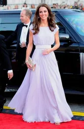 Graciös chiffon kate middleton röda mattan klänningar lila lång prom klänning runnings mode kväll klänning anpassad308o