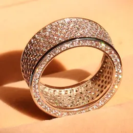 Smycken Luxury Full 320PCS Vit Topaz Simulerad Diamond Diamonique 10kt Vit Guld Fylld GF Simulerad Diamant Bröllop Band Ring Storlek 5-11