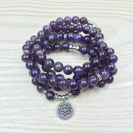 SN1147 Amethyst 108 Mala Om Buddha Bracelet or Necklace Reiki Charged Buddhist Rosary Yoga Bracelet 4 Wrap Natural Stone Bracelet