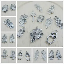 200PCS Mixed Tibetan Silver Owl Charms Pendant för smycken gör hantverk 20 mm