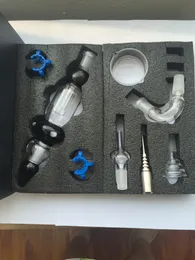 Een set!! Geschenkdoos twee functionele kit glazen waterpijp Omgekeerde titanium nagel Plastic clip met oliekom glazen waterpijpen pijpen goedkoop