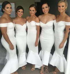 2017 White Cheap Bridesmaid Dresses Off the Shoulder Mermaid Sexy Maid of the Honor Dress Hi Low Wedding Guest Dresses Party Gowns