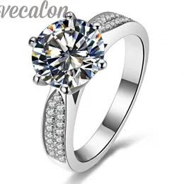 Vecalon ファッションリングソリティアラウンド 4ct Cz ダイヤモンドリング 14KT ホワイトゴールド充填女性婚約結婚指輪リング Sz 5-11