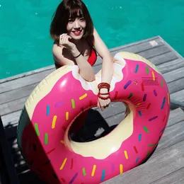 2016 novo 47 Polegada 1.2 m PinkChocolate Gigantesca Donut Natação Flutuador Inflável Anel de Natação piscina adultos bóias de Água jangada shiping Livre