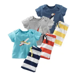 2016 Estate Neonati maschi Set di ancoraggio Top t shirt + Pantaloni a righe Bambini Manica corta Boutique Abiti Bambini Estate Pigiama Tute Abbigliamento per bambini