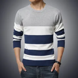 Partihandel-2016 Fashion New Autumn Casual Mens Sweaters Strip Patchwork Color Pullover Tröja Män Plus Size M-5XL O Neck Pullover Män