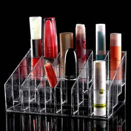 Partihandel 7 stycken 24 Trapezoid Clear Makeup Cosmetic Organizer Storage Läppstifthållare Case Stand Släpp Fri frakt