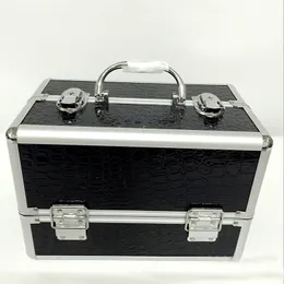 Partihandel - Svart Professionellt Hantera Makeup Kosmetisk Förvaring Train Case Box Aluminium Organizer Artist Hiker Draws