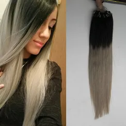 10 "-26" 100g 7a Silver Grey Tape Extension Ombre Szare Włosy Rozszerzenia Mikro Ring Human Hair Extensions Brazylijski Remy Virgin Włosy Prosto