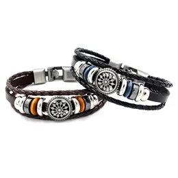 Mode blomma äkta läderarmband Charm Braid Wrap Bangle Cuffs Mens Armband Smycken Gift