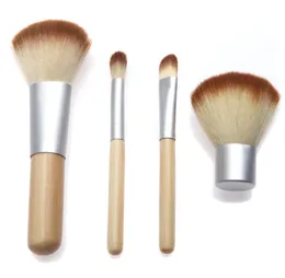 Makeup Brushes 4PCS 4 st Set Kit Vacker professionell Bambu Utarbetad Make Up Borst Verktyg med Fodral Zipper Bag Knapp Väska DHL Gratis