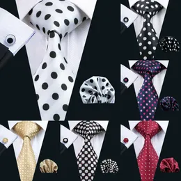 Hi-Tie mens 8.5cm Silk Tie Polka Dots Style Wholesale Necktie Hanky Cufflinks Classic Silk Jacquard Woven