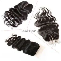Verkoop Body Wave Silk Top Lace Sluiting 4x4 Braziliaanse 100% onbewerkte Zwitserse kanten sluitingen met maagdelijk menselijk babyhaar natuurlijke zwarte kleur accepteren groothandel 8-26inch