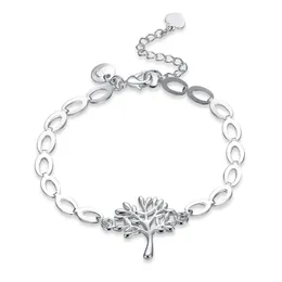 Mode Tree of Life Charms Armband 925 Länkkedja Silver Färg Life Tree Leaf Pendant Bangle Armband Present Dam Smycken