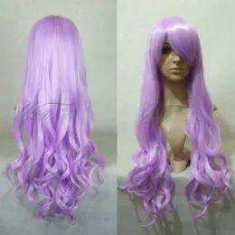 Frete grátis por atacado Cosplay Moda Peruca de Cabelo Novo Longo Rosa Roxo Cosplay Bonito Ondulado Perucas Encaracoladas