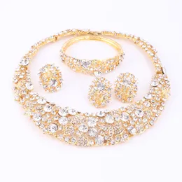 Trendy Jewelry Sets For Women Wedding Bridal Party Imitated Crystal Gold Plated Pendant Lady Costume Statement Necklace Earrings304G