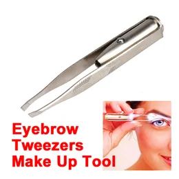 Hot Sale Make Up Led Light Hair Eyebrow Tweezers Eyelash Face hair Removal Remove Stainless Steel Eyebrow Tweezers Tools free shipping
