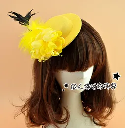 Yellow Bridal Hats Cute Feather Wedding Party Accessories Bride Fascinator Wedding Hat Veils Special-Occasion-Hats Wedding Hat Veils Ivory