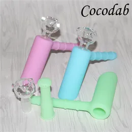 Mini Glow in dark Silicone Hammer Bongs 6 holes Glass Percolator Portable bongs pipes bubbler with 18.8mm Glass Bowl Free Shipping DHL