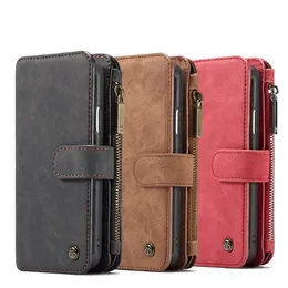 Caseme Wallet Case Split Skórzany Zipper Bag Multi Slot Magnet Pokrywa dla iPhone 12 11 Pro XS Max XR 8 7 6 Plus Samsung S21 S20 Ultra Note20